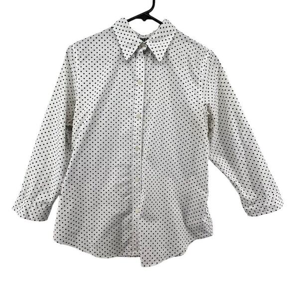Lauren Ralph Lauren Size Medium Shirt Button Up Polka Dots Pointed Collar Dressy - Picture 1 of 4